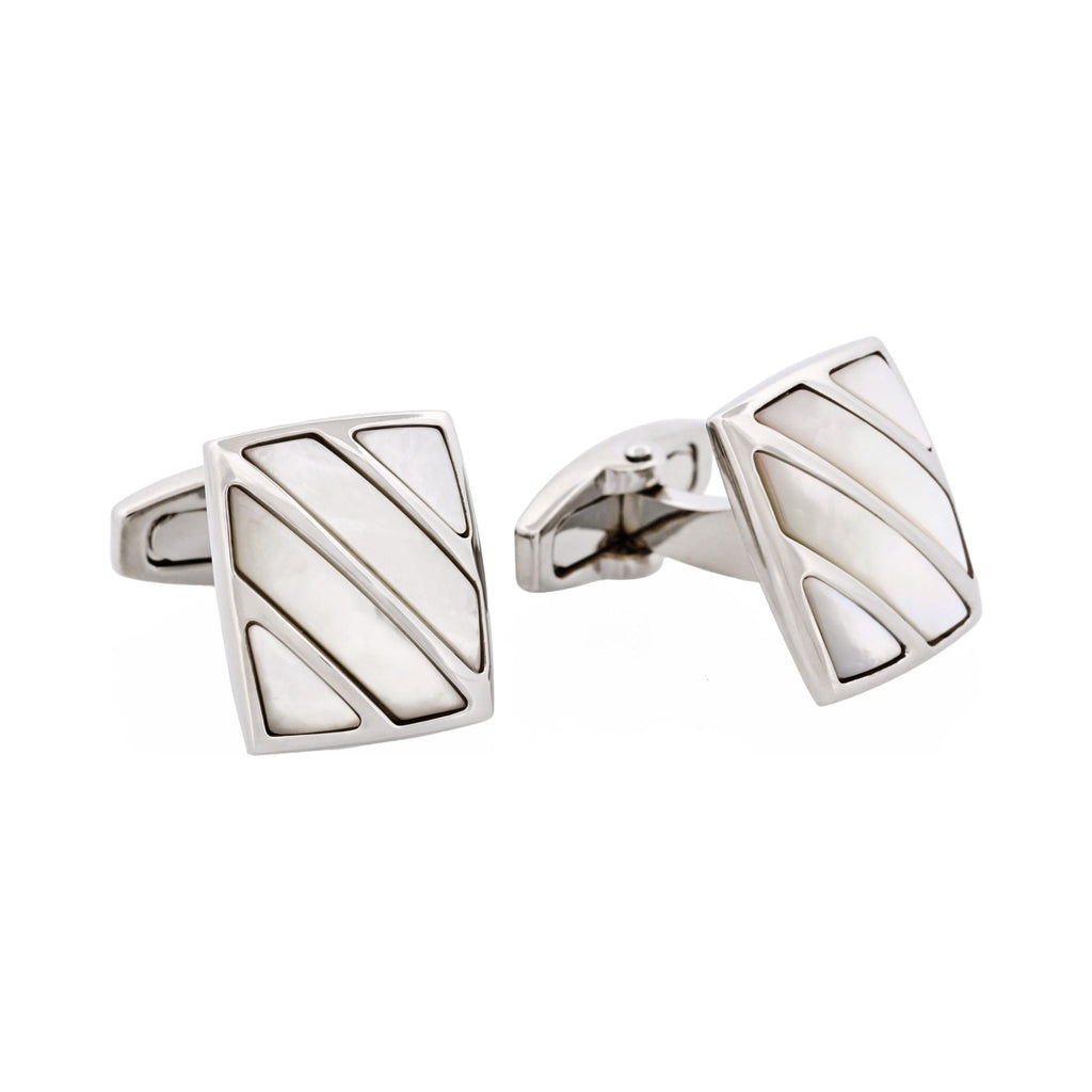 Polished Rhodium Stripe Mother Of Pearl Cufflinks