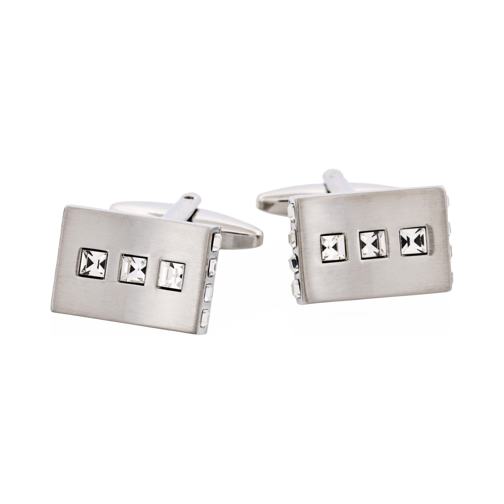 Brushed Rhodium Plated Crystal Square Cufflinks