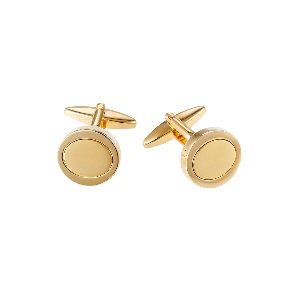 Brushed & Polished Gold Plated Oval Cufflinks
