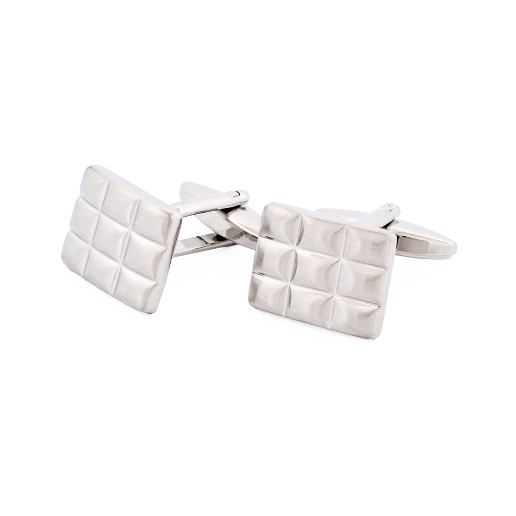 Brushed Rhodium Plated Block Patterned Cufflinks