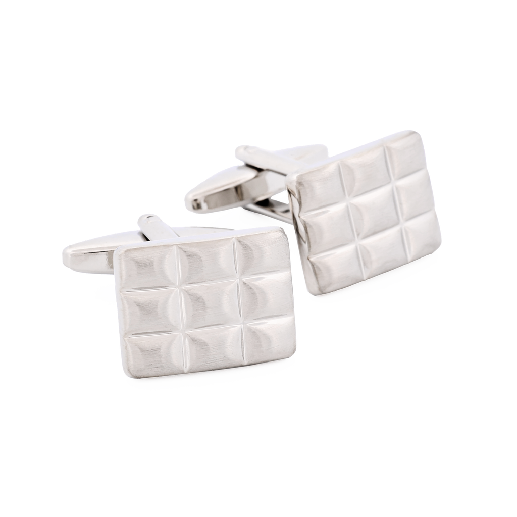 Brushed Rhodium Plated Block Patterned Cufflinks