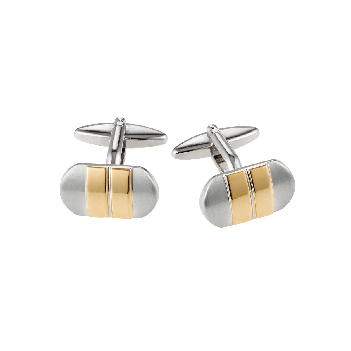 Brushed Rhodium & Gold Striped Cufflinks