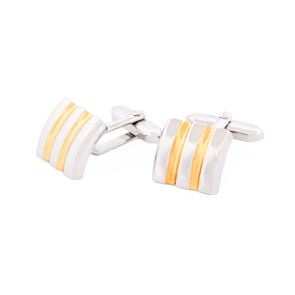 Brushed Rhodium & Gold Striped Cufflinks