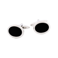 Rhodium Plated & Onyx Oval Cufflinks