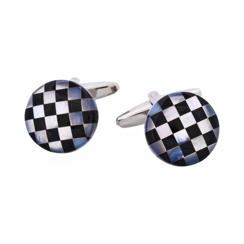 Onyx & Mother Of Pearl Check Round Cufflinks