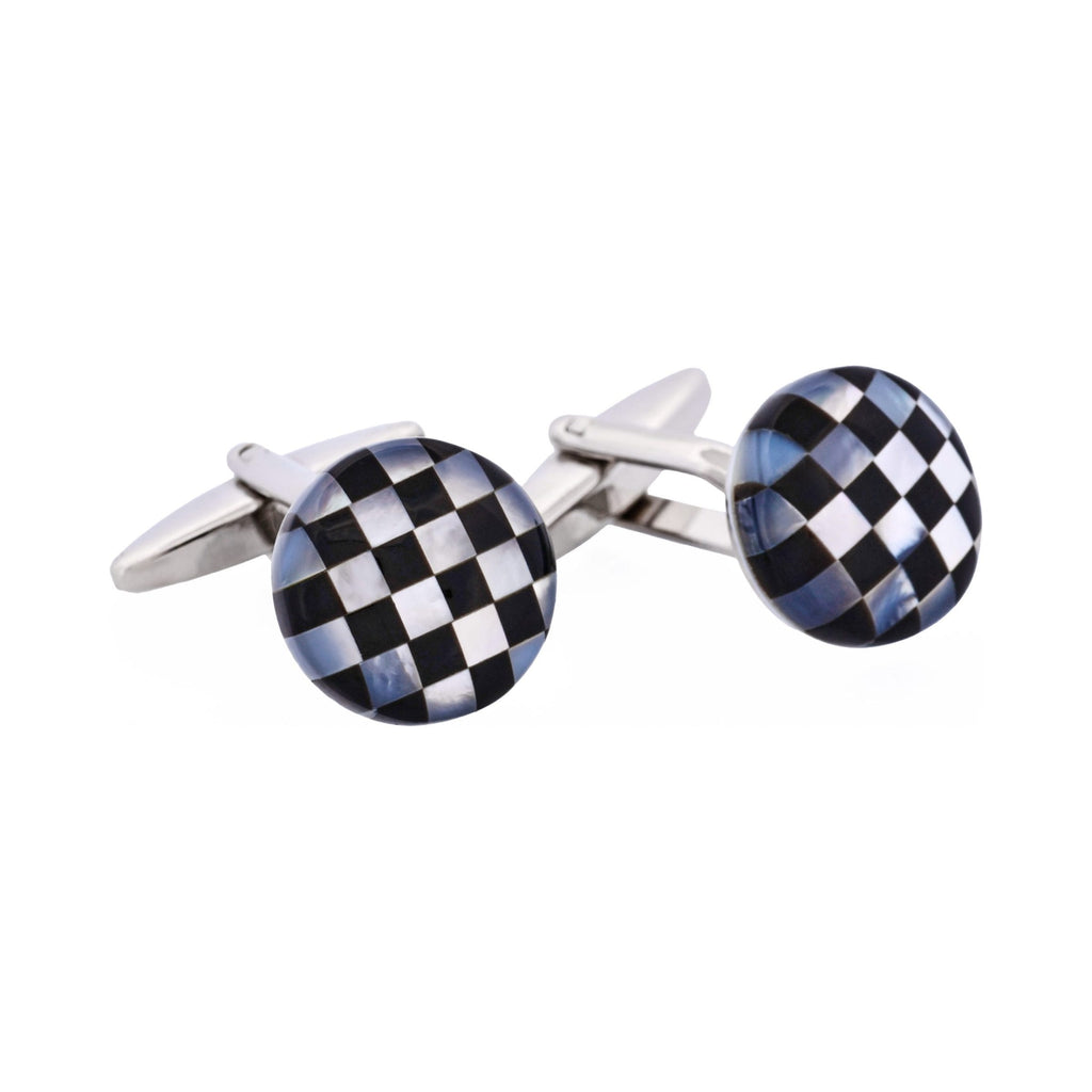 Onyx & Mother Of Pearl Check Round Cufflinks