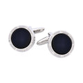 Rhodium Plated & Round Onyx Cufflinks with Screws