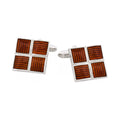 Polished Rhodium Plated Square Cufflinks with 4 Coffee Enamel Inlays