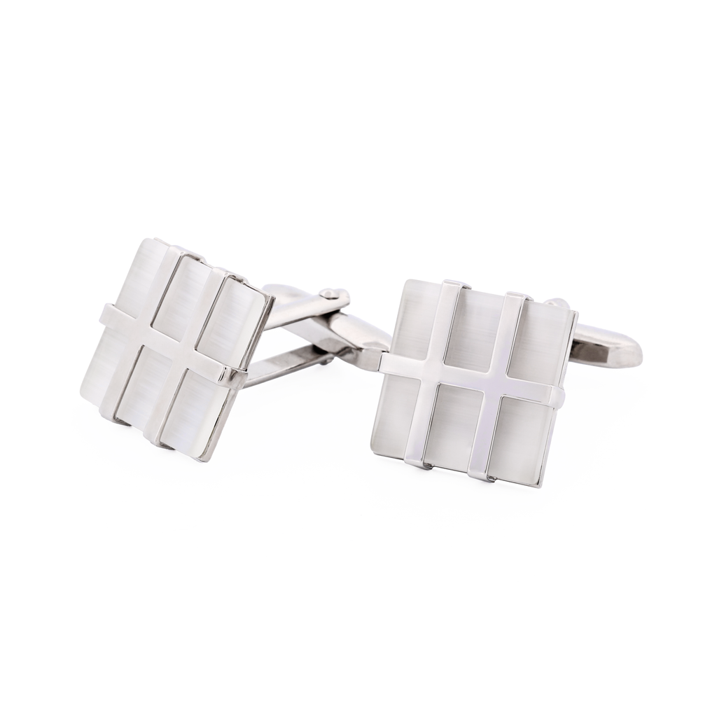 Rhodium White Cat's Eye Cufflinks