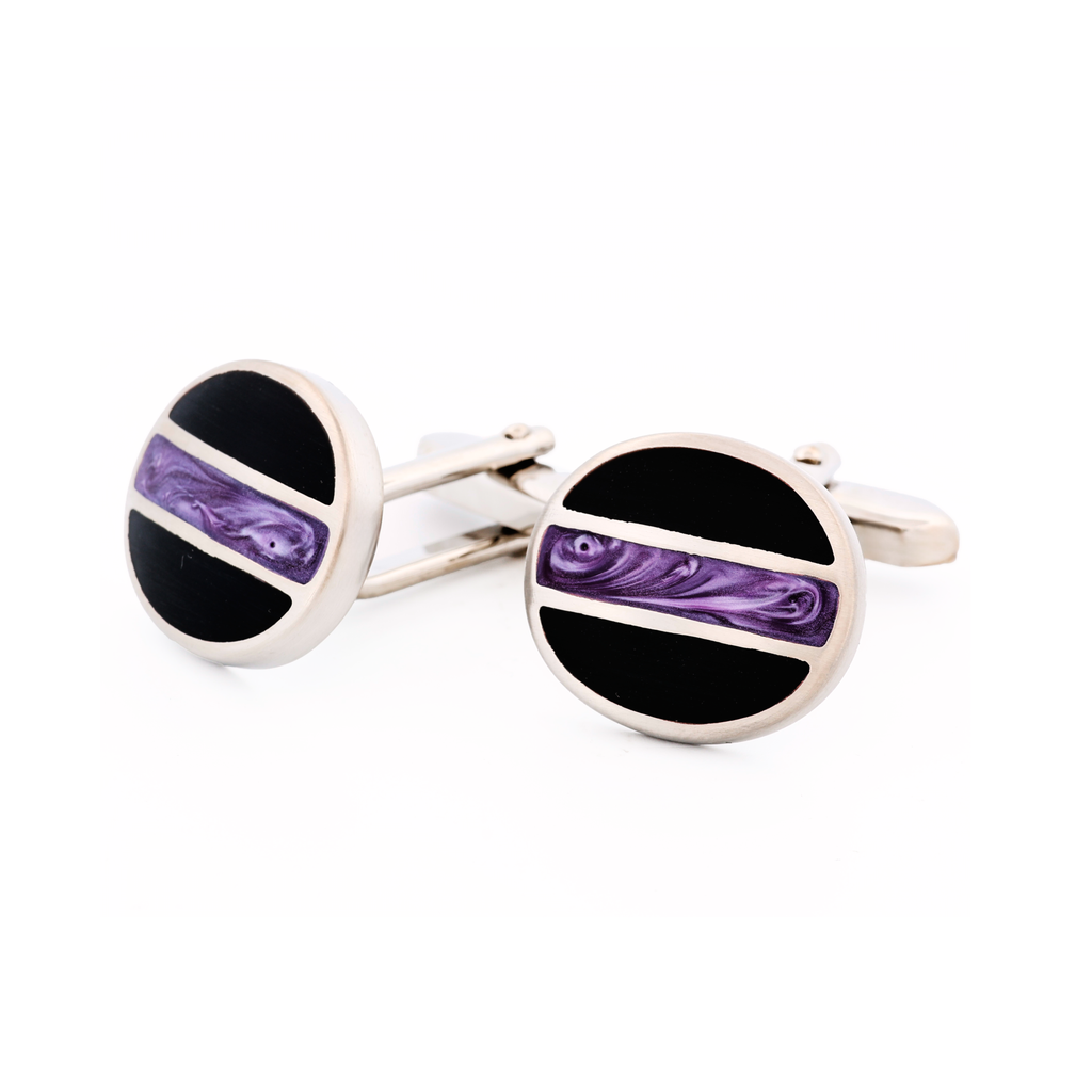 Black Purple Oval Cufflinks