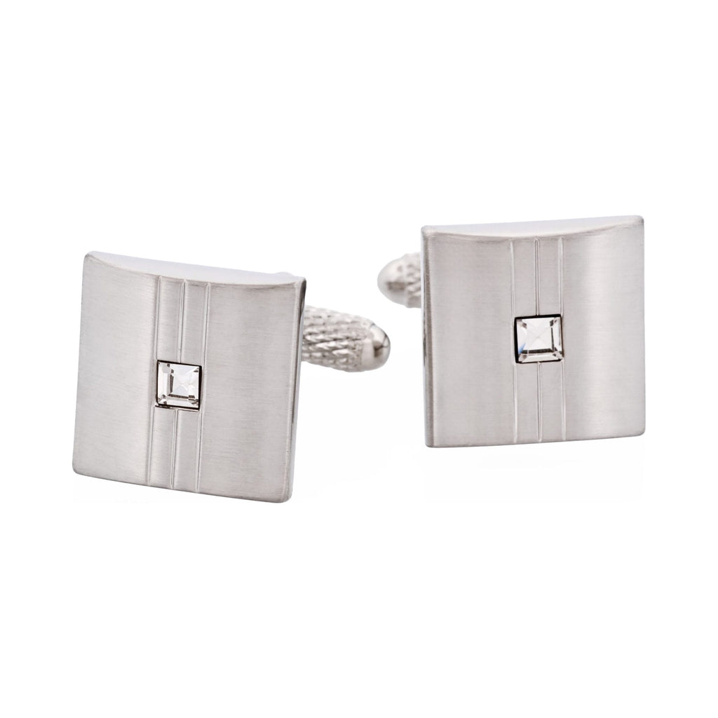 Brushed & Polished Rhodium Plated Crystal Centre Cufflinks