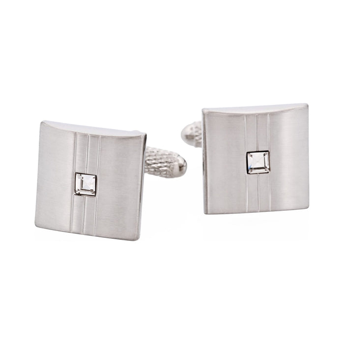 Brushed & Polished Rhodium Plated Crystal Centre Cufflinks