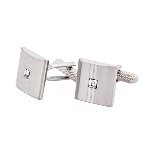 Brushed & Polished Rhodium Plated Crystal Centre Cufflinks