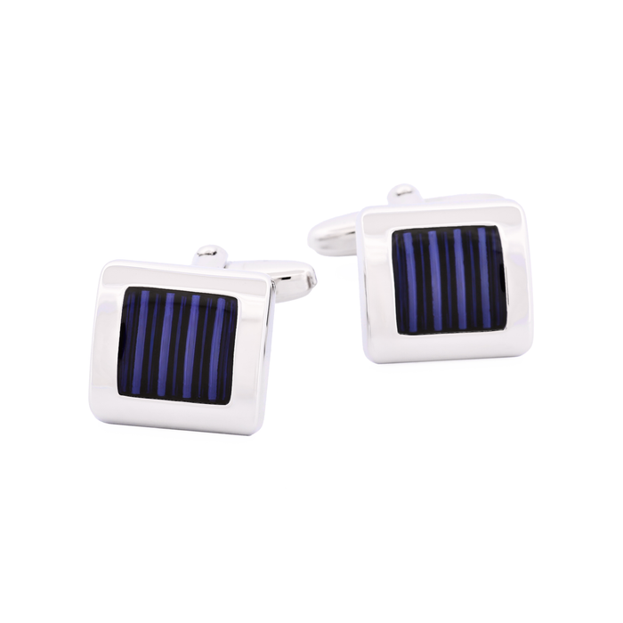 Rhodium & Blue Resin Cufflinks