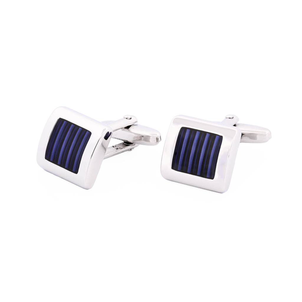 Rhodium & Blue Resin Cufflinks