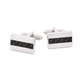 Rhodium Plated Rectangle Carbon Fibre Inlay Cufflinks