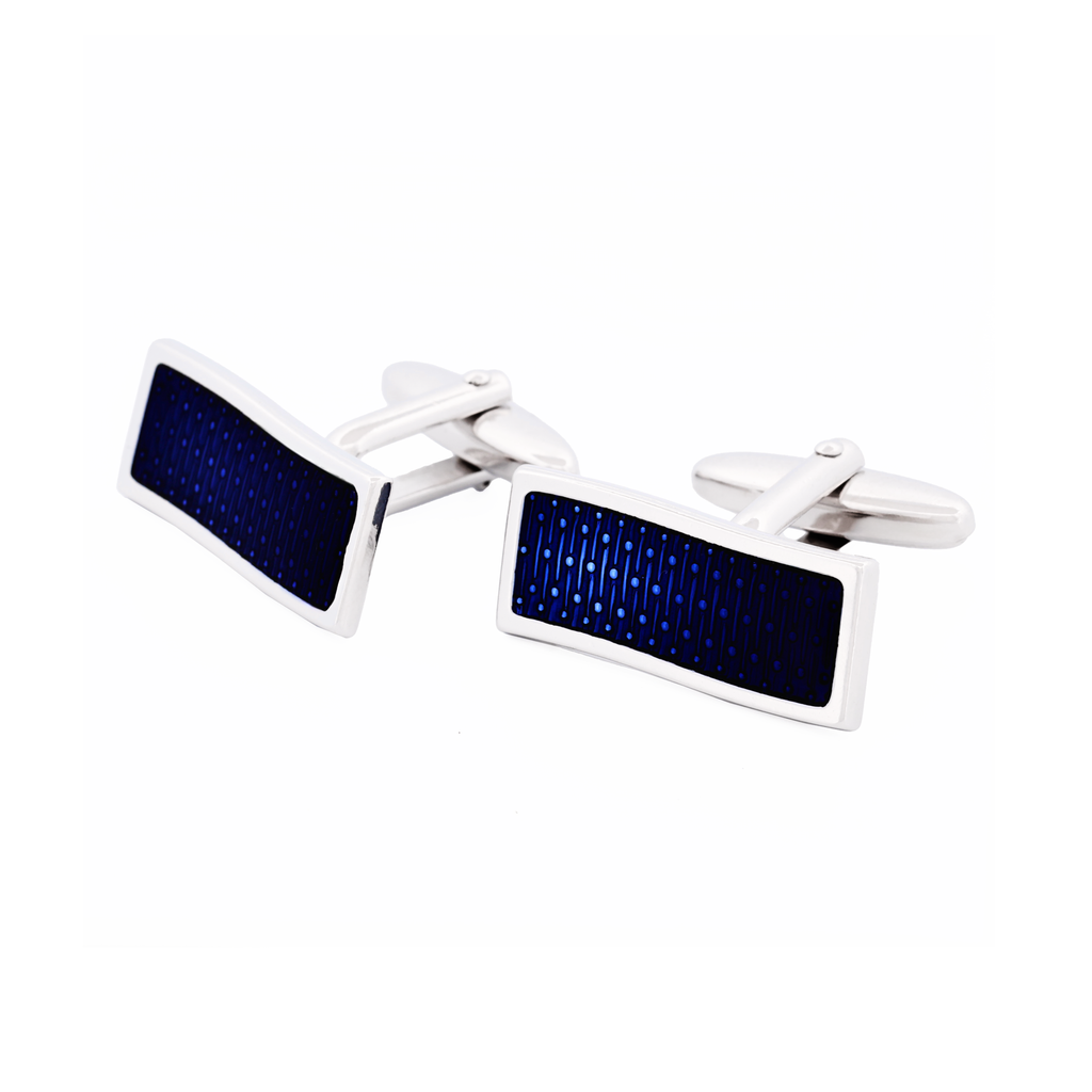 Rhodium Cufflinks Blue Enamel