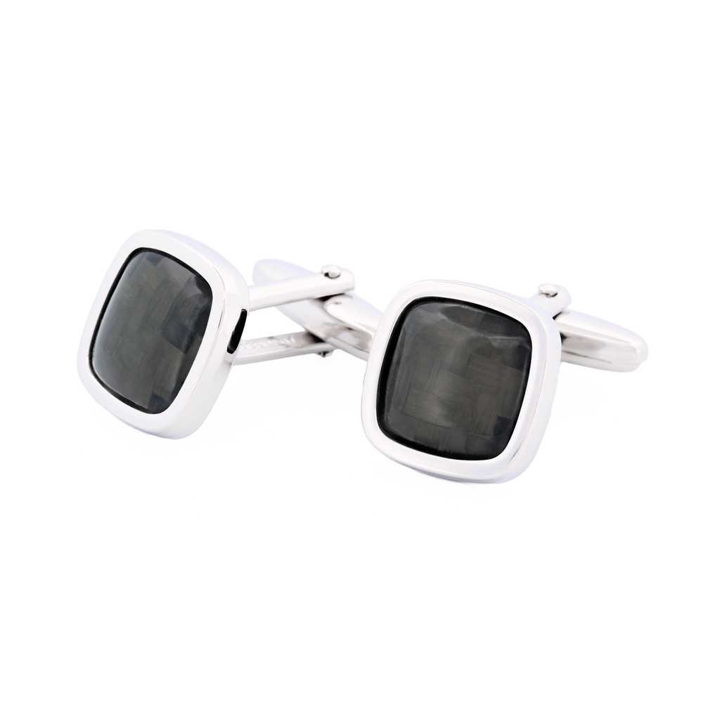Rhodium Cufflinks Carbon Fibre