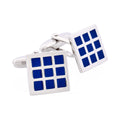 Rhodium Plated Blue Enamel Check Patterned Cufflinks