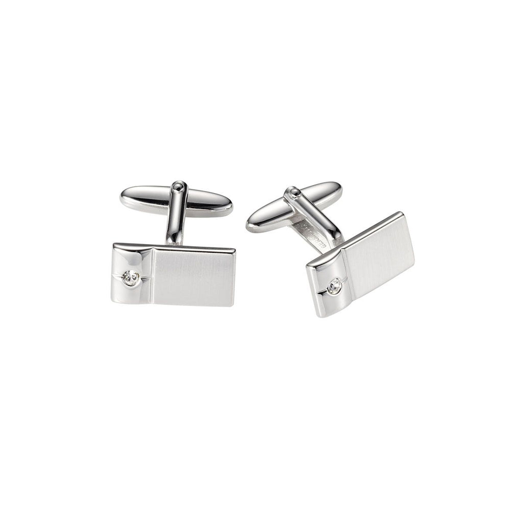 Brushed & Polished Crystal Rectangle Cufflinks