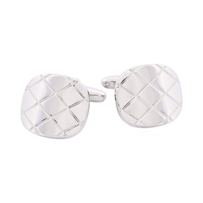 Brushed Rhodium Plated Criss-Cross Patterned Cufflinks