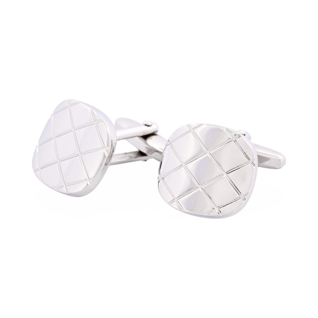 Brushed Rhodium Plated Criss-Cross Patterned Cufflinks