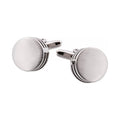 Brushed Rhodium Plated Round & Black Enamel Side Stripe Cufflinks