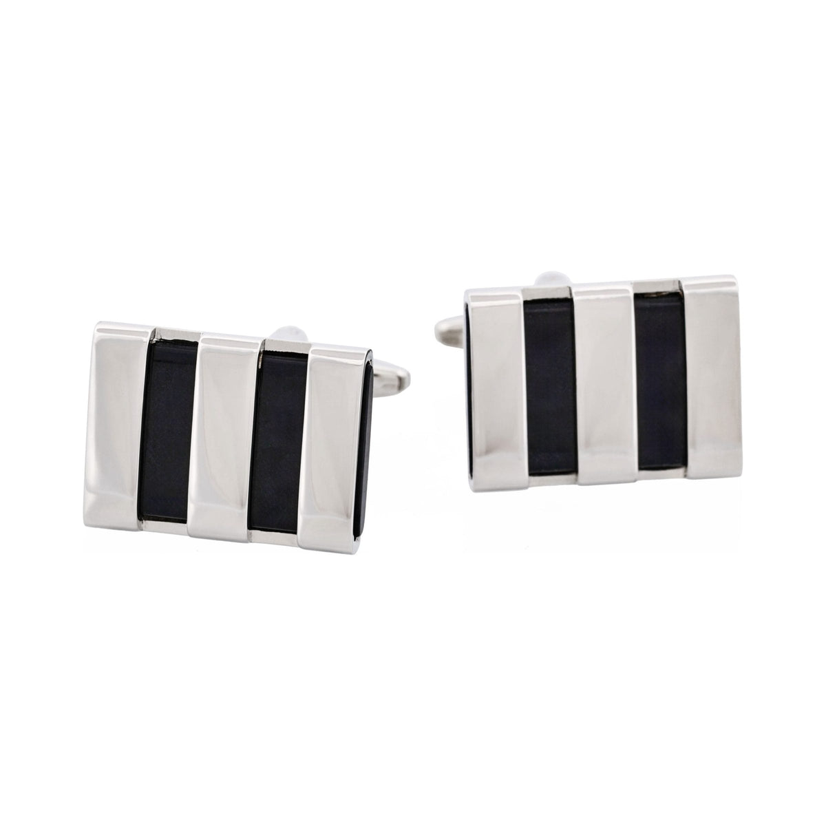 Polished Rhodium Plated Striped Onyx Cufflinks