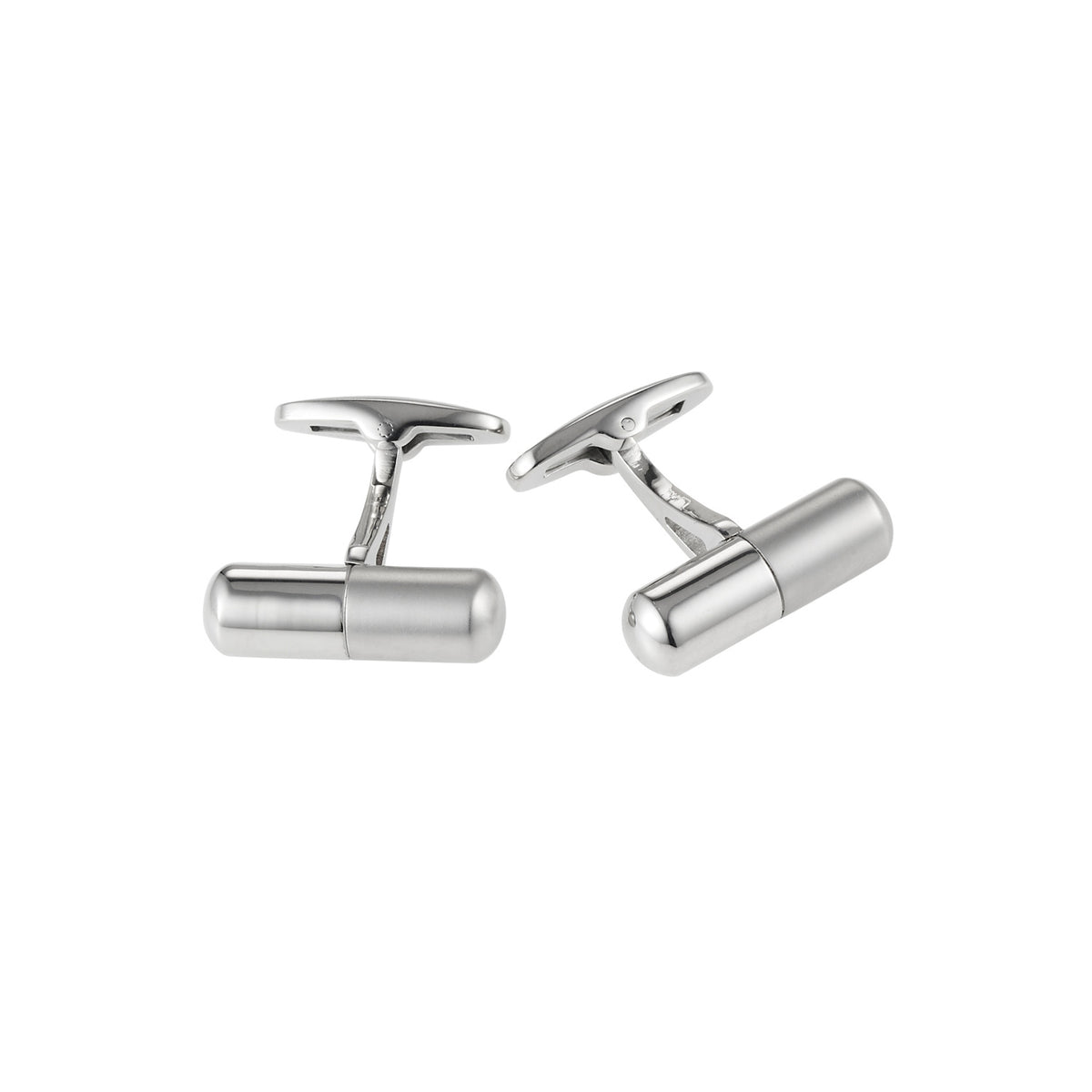 Rhodium plated Pill shape Cufflinks