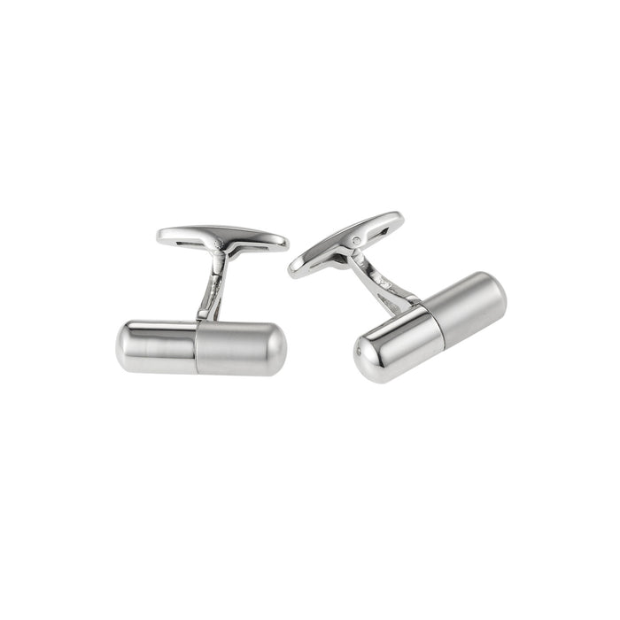 Rhodium plated Pill shape Cufflinks