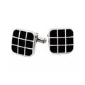Polished Cushion-Shape Stainless Steel with Black Enamel Grid Cufflinks
