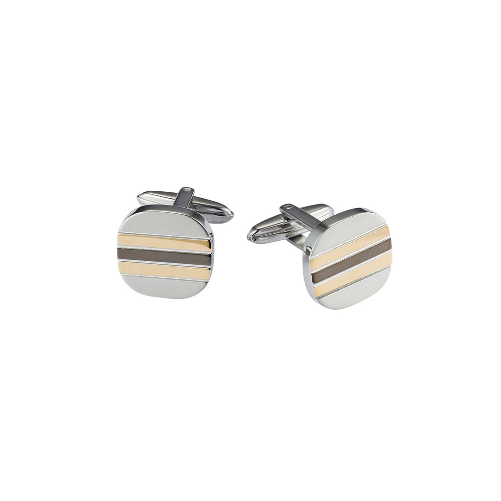 Stainless Steel &Ion Plated Gold & Gun Metal Square Striped Cufflinks