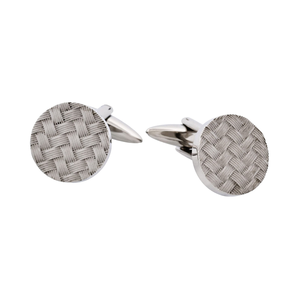 Stainless Steel & Basket Weave Round Cufflinks