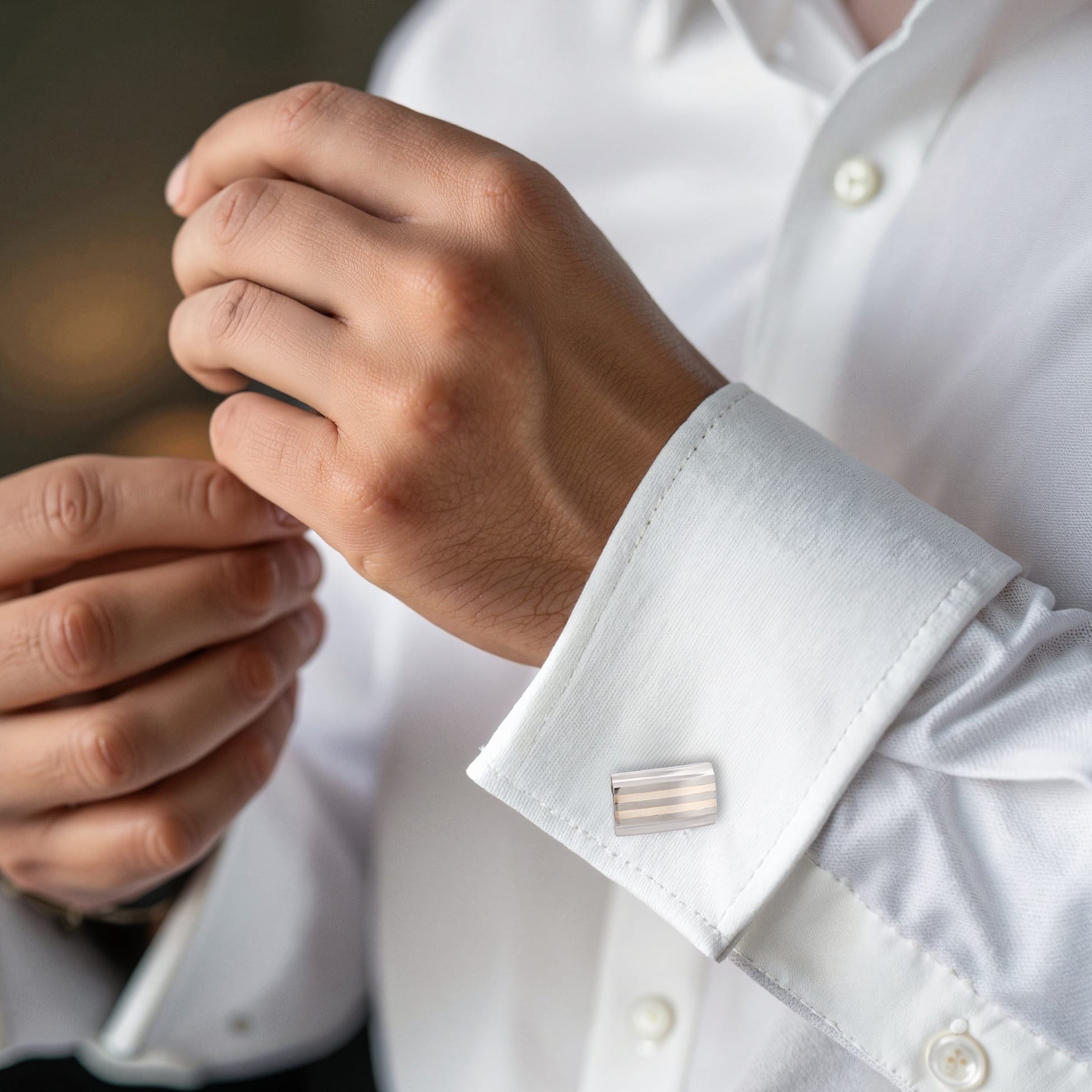 Polished Stainless Steel & Brushed Silver-Toned Inlay Cufflinks