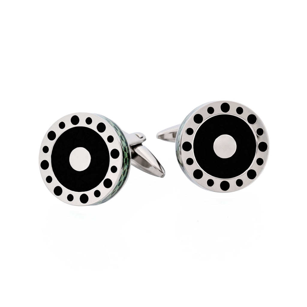 Stainless Steel & Green Carbon & Leather Cufflinks