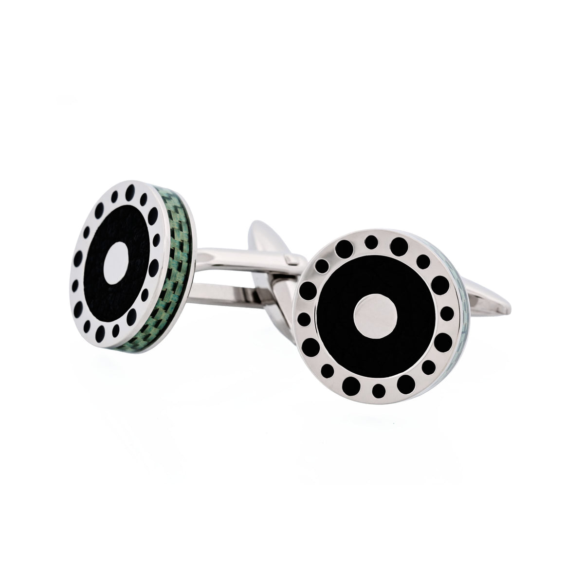 Stainless Steel & Green Carbon & Leather Cufflinks