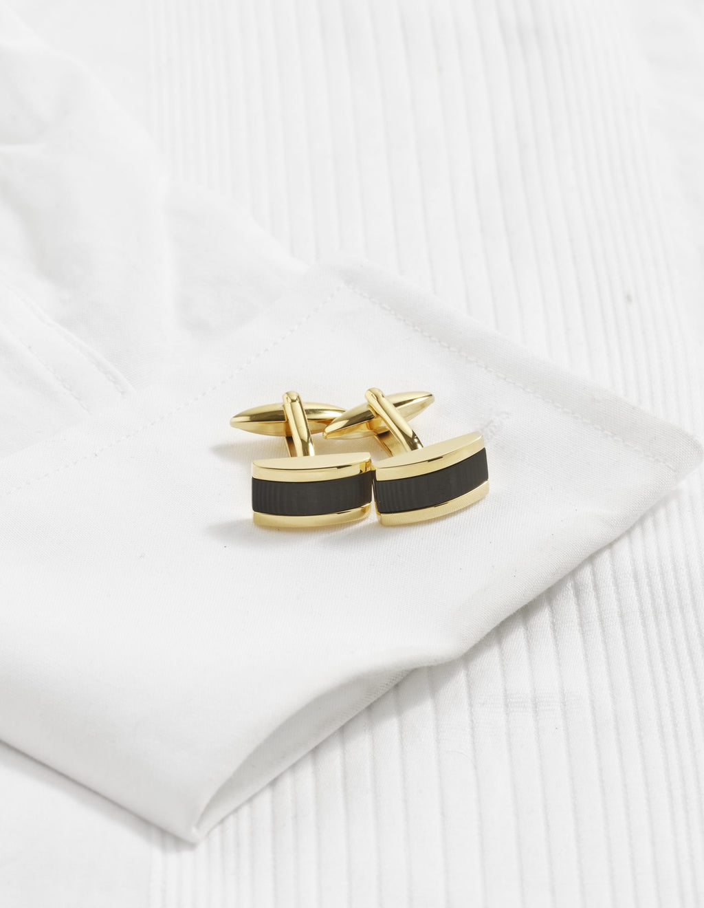 Ion Plated Polished Yellow Gold Cufflinks with Wood Patterned Carbon Fibre Inlay
