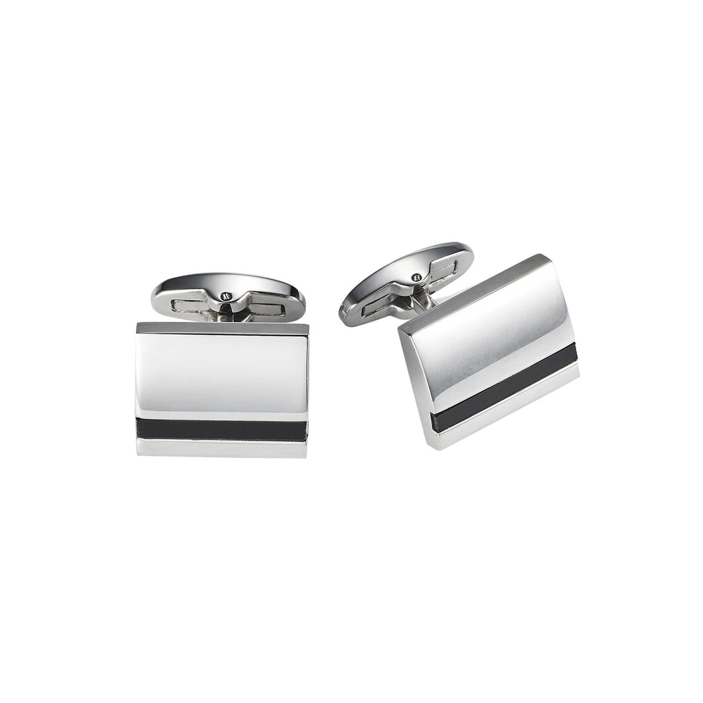 Polished Stainless Steel Curved Face & Onyx Cufflinks