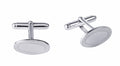 Polished Rhodium Plated Sterling Silver Oval Cufflinks with Engine Turn Frame