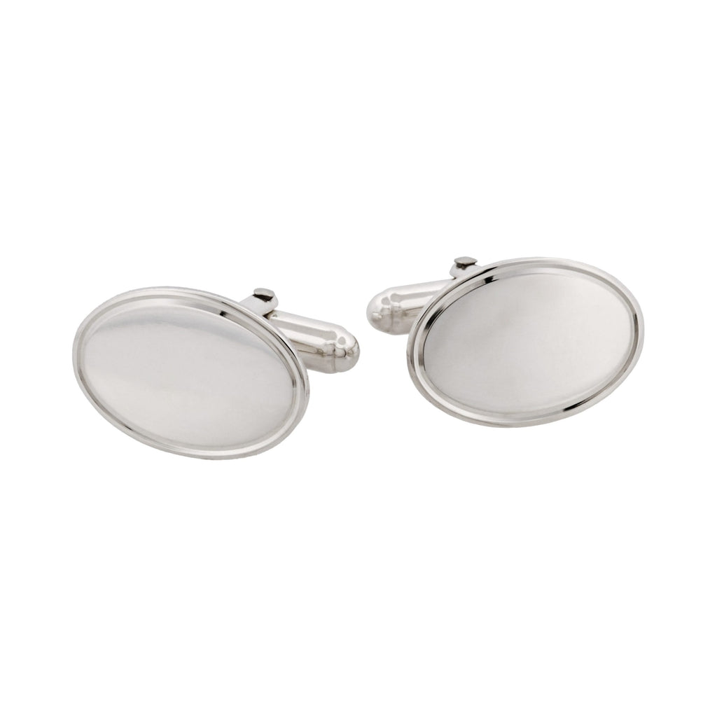 Polished Sterling Silver Oval Cufflinks with Engine Turn line border
