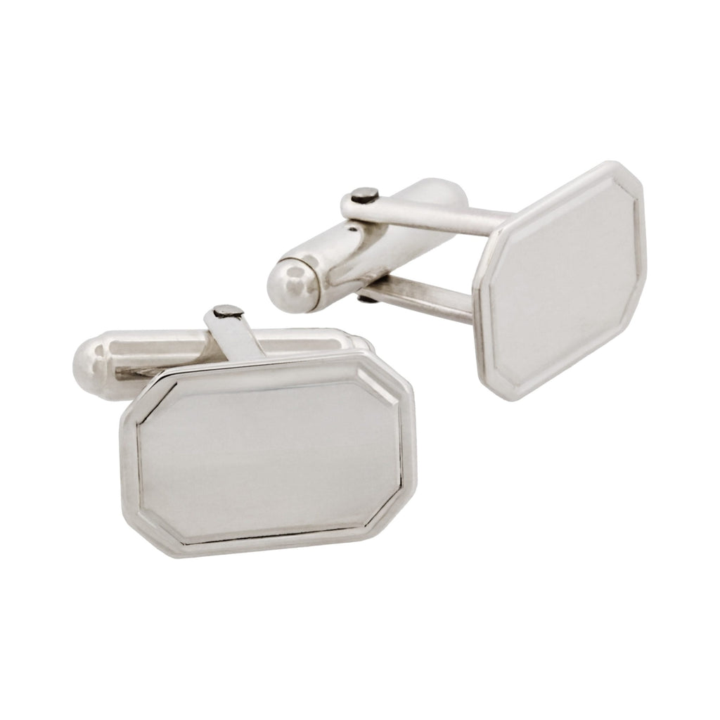 Polished Sterling Silver Octogon Cufflinks with Engine Turn line border