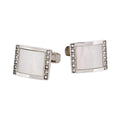 Rhodium Plated Sterling Silver Cufflinks with Square Mother Of Pearl Inlay & Cubic Zirconia Edges