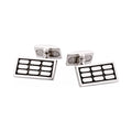 Polished Rhodium Plated Sterling Silver & Black Enamel Rectangle Cufflinks with Vertical Tile Pattern