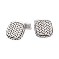 Rhodium Plated Sterling Silver Cushion Shape Weave Cufflinks