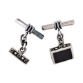 Square Sterling Silver Cufflinks with Onyx Inlay on T-Bar & Chain