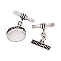 Sterling Silver Oval Cufflinks with Mother Of Pearl Inlay & Vintage Edge on Chain