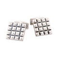 Polished Rhodium Plated Sterling Silver Square Cufflinks with Textured Grid Pattern