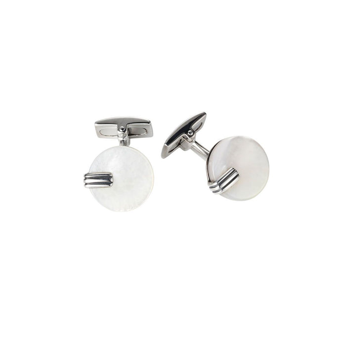 Sterling Silver & Mop Round Cufflinks