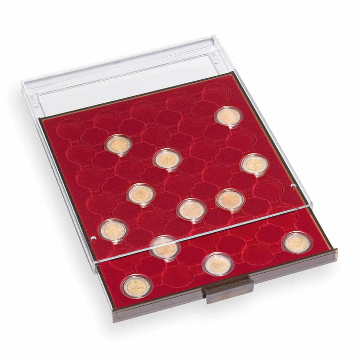 Coin Box 24 round compartments for 35mm diameter, smoke coloured