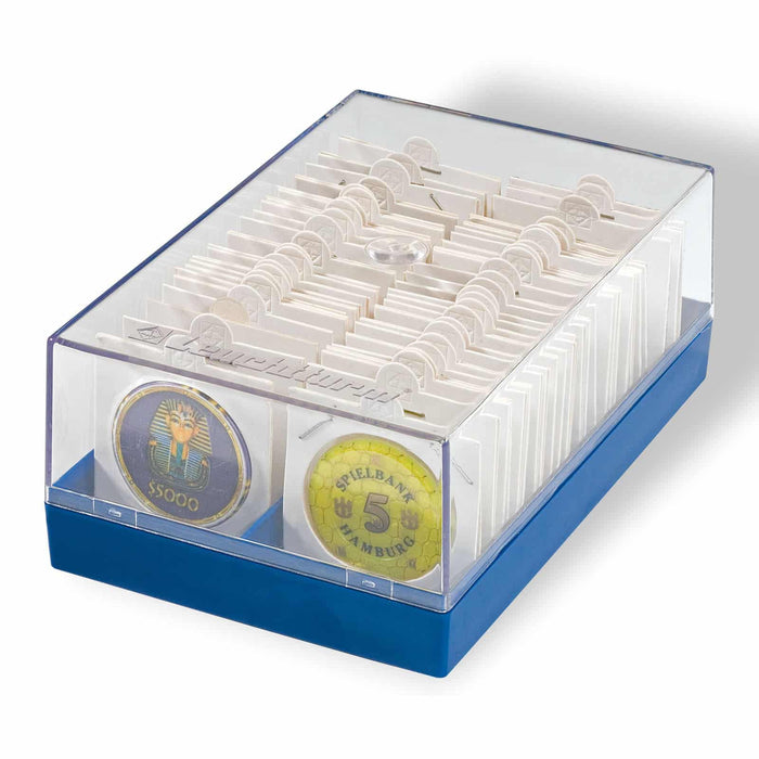 Plastic box for 100 coin holders, blue